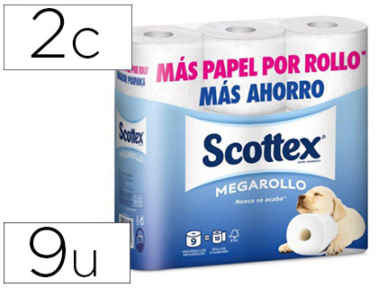 9 rollos papel higiénico Scottex doble largo 2 capas